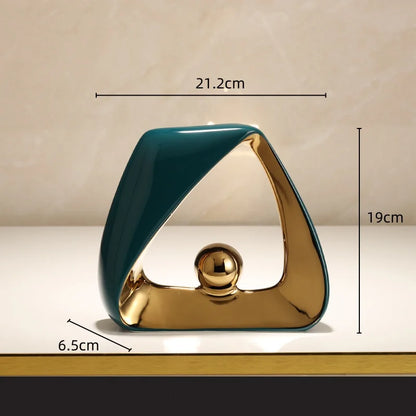 DecorBites™ Geometric Triangles Golden Ball Skeleton Sculpture: Abstract Home Decor Figurine