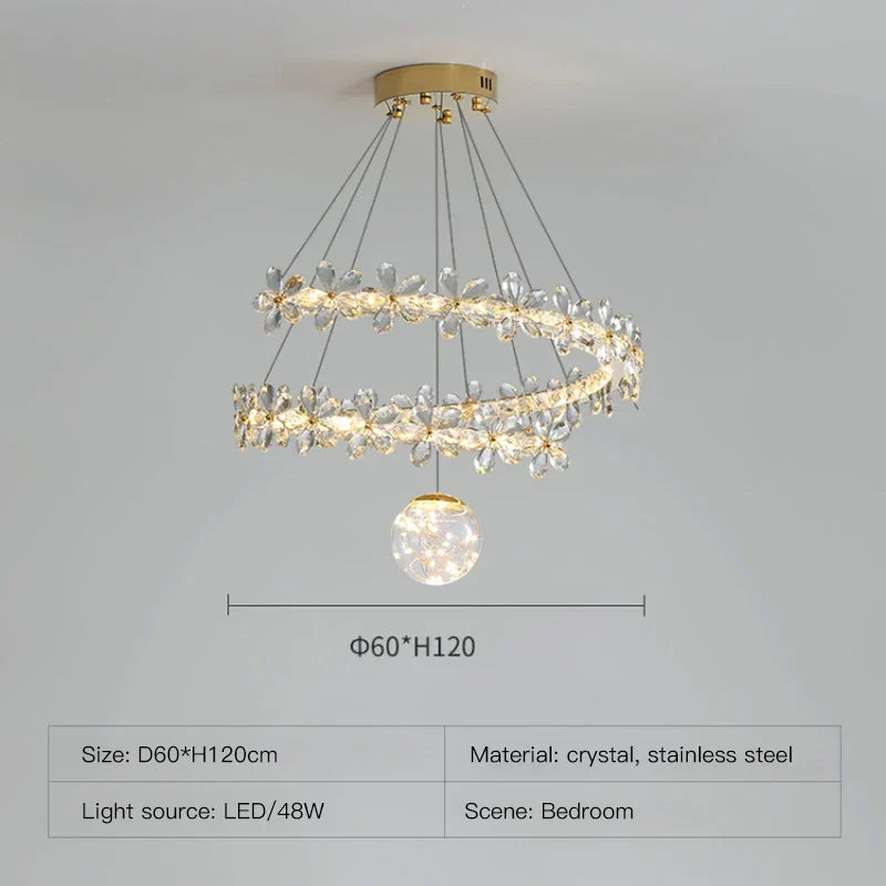 DecorBites™ Gold Crystal Spiral Chandelier LED Pendant Lights for Home Decoration