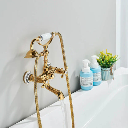DecorBites™ Golden Black Bathtub Faucet with Hand Shower and Rotate Spout