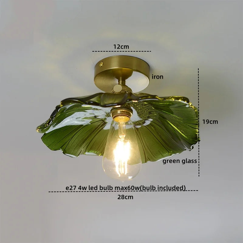 DecorBites™ Green Glass Copper Ceiling Light Fixture Balcony Kitchen Modern LED Lamp