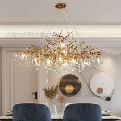 DecorBites™ Crystal LED Chandelier: Luxe Gold Lighting Fixture for Living Room & Kitchen