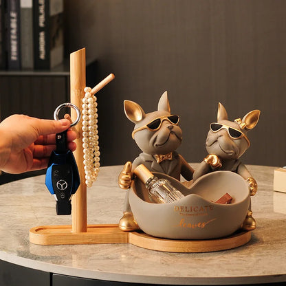 DecorBites™ French Bulldog Butler Statue, Resin Animal Sculpture, Home & Office Decor Gift