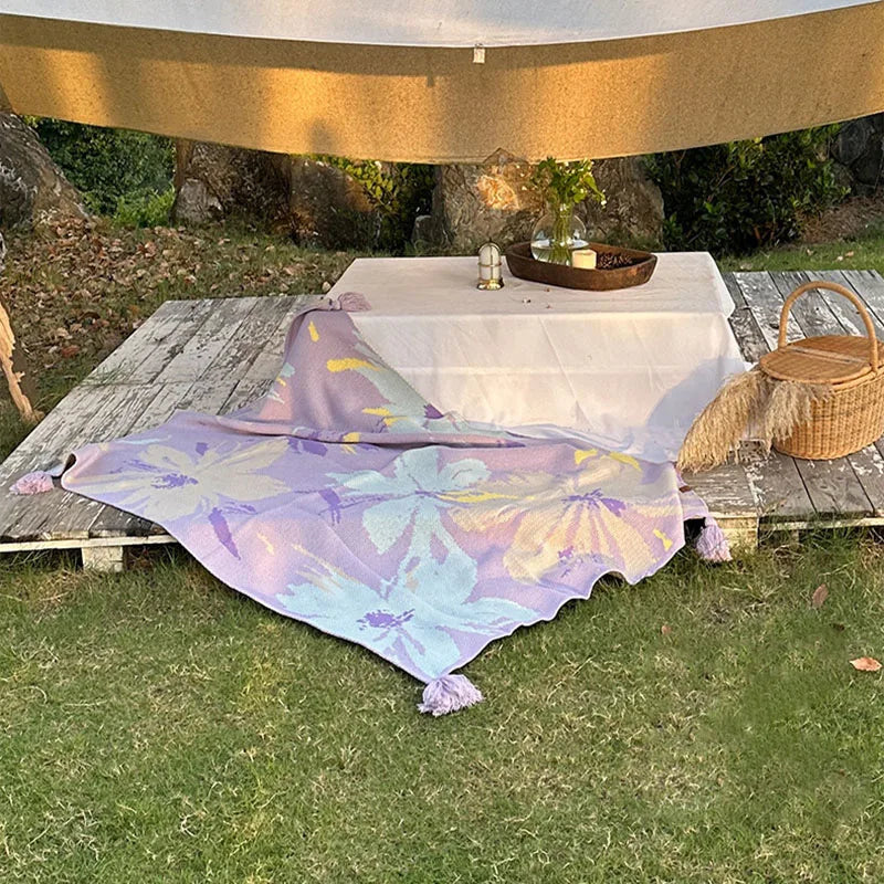 DecorBites™ Cozy Knit Blanket: Purple Multifunctional Sofa Cover for Living Room, Office, and Nap Time