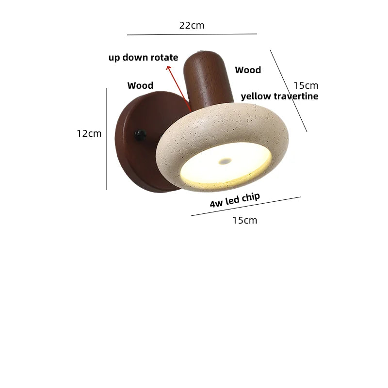 DecorBites™ LED Wall Sconce Iron Rotate Kitchen Bedroom Hallway Yellow Travertine Wood Mirror Light