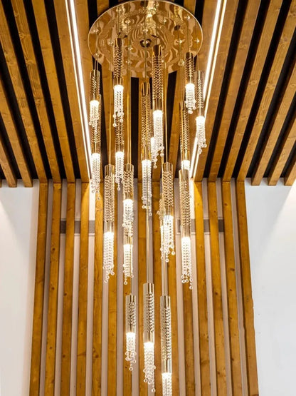 DecorBites™ Crystal LED Staircase Chandelier: Modern Luxury Ceiling Lighting for Living Room Hall Loft