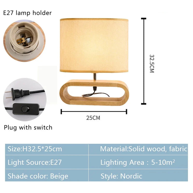 DecorBites™ Creative Nordic Wooden Table Lamp with LED Light and Linen Lampshade