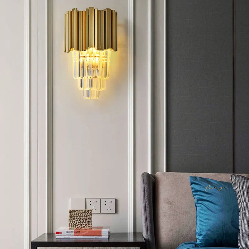 Gold Crystal LED Wall Lamp Large Gold Finish