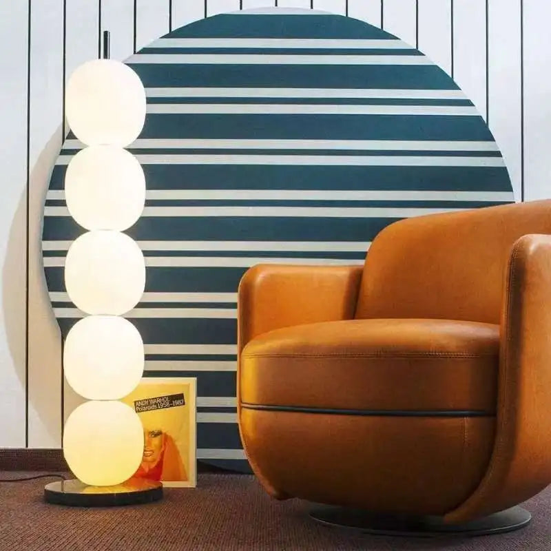DecorBites™ Gourd String Floor Lamp, White Glass Lampshade, Designer Nordic Floor Light