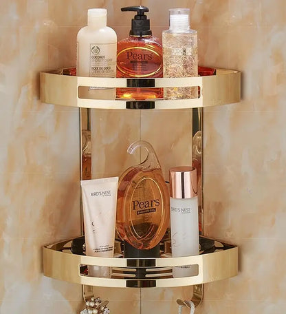 DecorBites™ Gold Stainless Steel Bathroom Corner Shelf – Rose Gold Shower Caddy