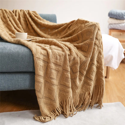 DecorBites™ Knitted Nordic Sofa Blanket - Soft Wool Blend Bed End Towel for Hotel Bedroom Decor