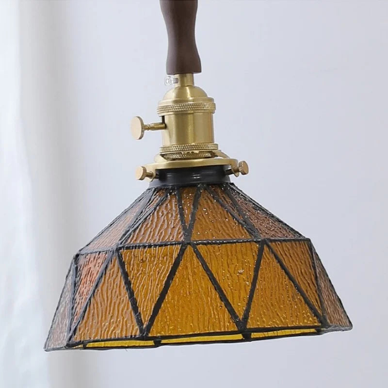 Amber Glass Pendant Light Walnut Accent Bar Style