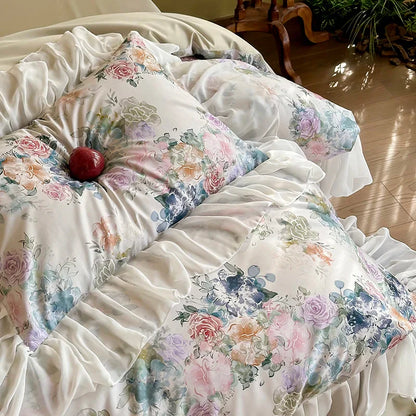 DecorBites™ French Flowers Lace Ruffles Princess Bedding Set with 1000TC Egyptian Cotton