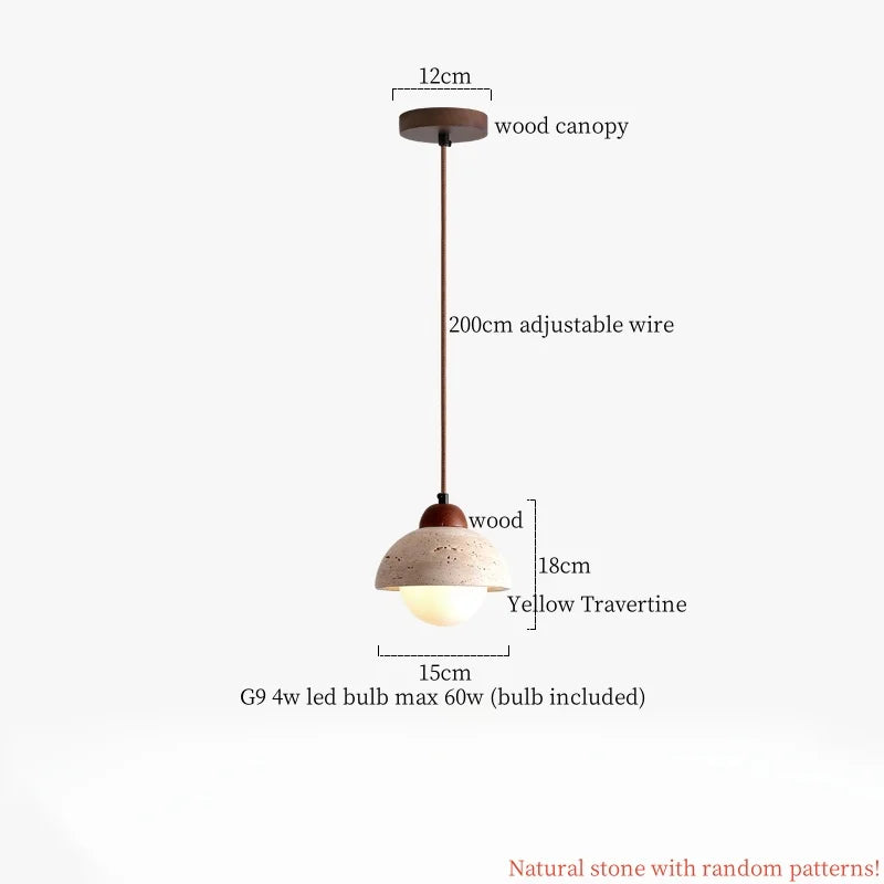 Travertine Stone Pendant Lamp Wabi Sabi Style