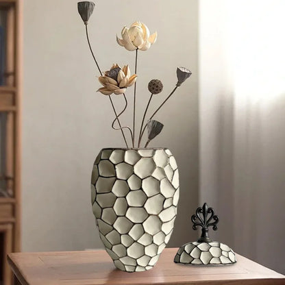DecorBites™ Geometric Diamond Check Ceramic Vase: Home Decor Floral Arrangement & Accessories