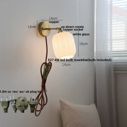 DecorBites™ Japanese Style LED Wall Sconce White Glass Rotate Pull Chain Stair Light Fixtures