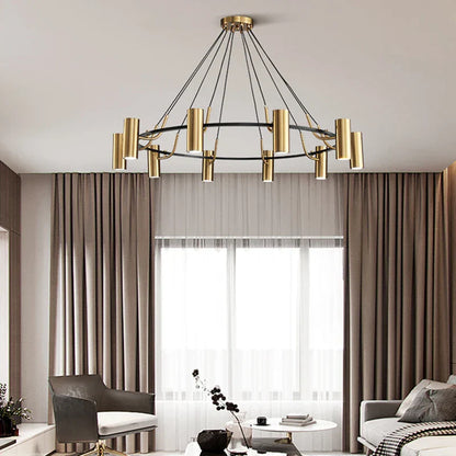 DecorBites™ Gold LED Ring Chandelier | Modern Black Wire Adjustable Lighting Fixture