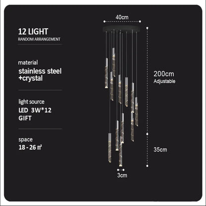 DecorBites™ Crystal Column LED Chandelier: Luxury Pendant Lamp for Staircase, Modern Home Decor Lighting