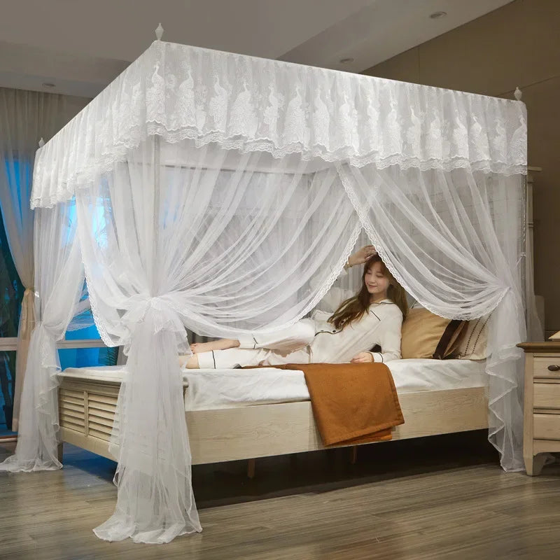 DecorBites™ Lace Palace Mosquito Net Tent for Queen/Double Bed with Stainless Steel Frame