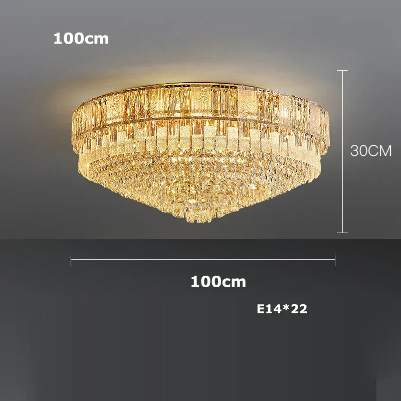 Gold Crystal Living Chandelier K9 150cm Gold Hardware