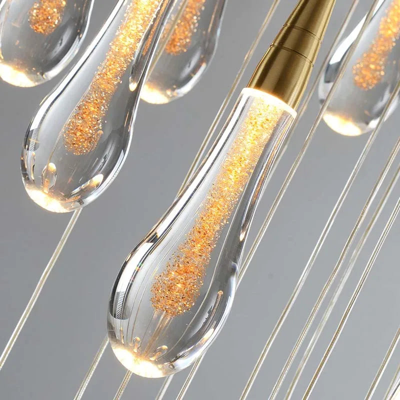 DecorBites™ Crystal Tear Drop Chandelier: Gold LED Pendant Light for Villa Staircase and Living Room
