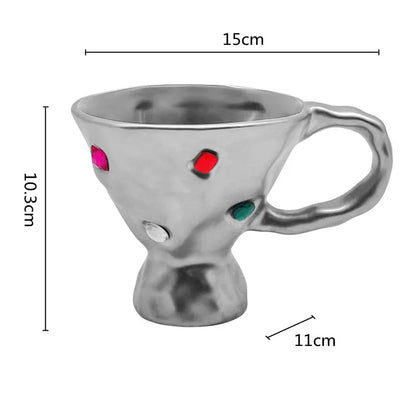 DecorBites™ Gemstone Setting Ceramic Breakfast Mug with Handle