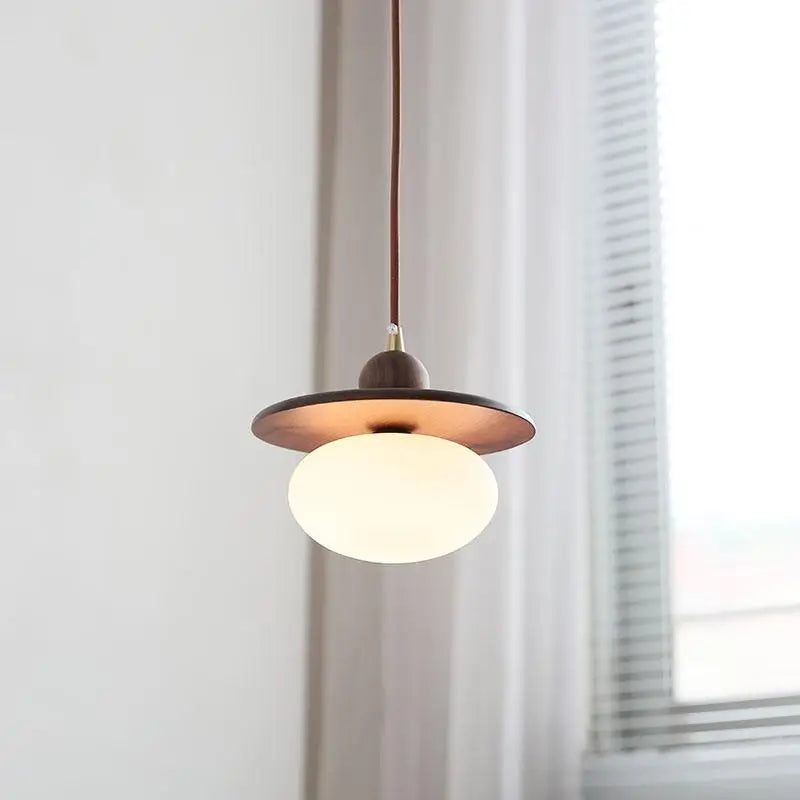 DecorBites™ Glass LED Pendant Lamp Walnut Wood Brass Hanging Lights