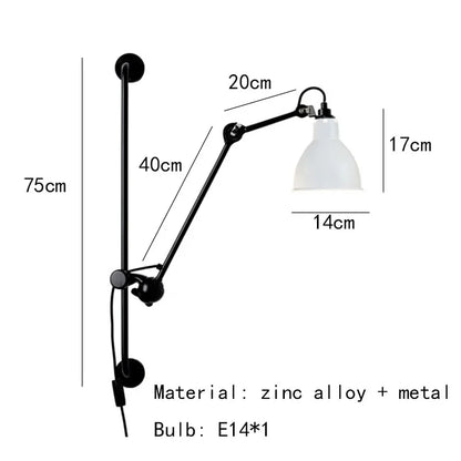 DecorBites™ Gras BL Wall Lamp: Adjustable Chrome Long Arm Reading Light