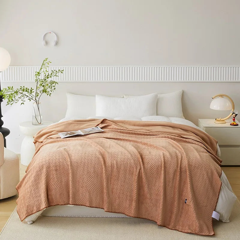 DecorBites™ Jacquard Milk Velvet Air Conditioning Blanket | All Seasons Warmth & Travel Shawl