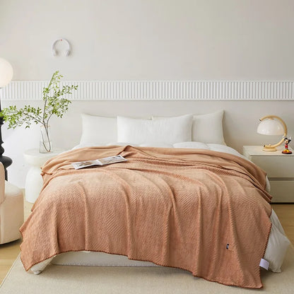 DecorBites™ Jacquard Milk Velvet Air Conditioning Blanket | All Seasons Warmth & Travel Shawl