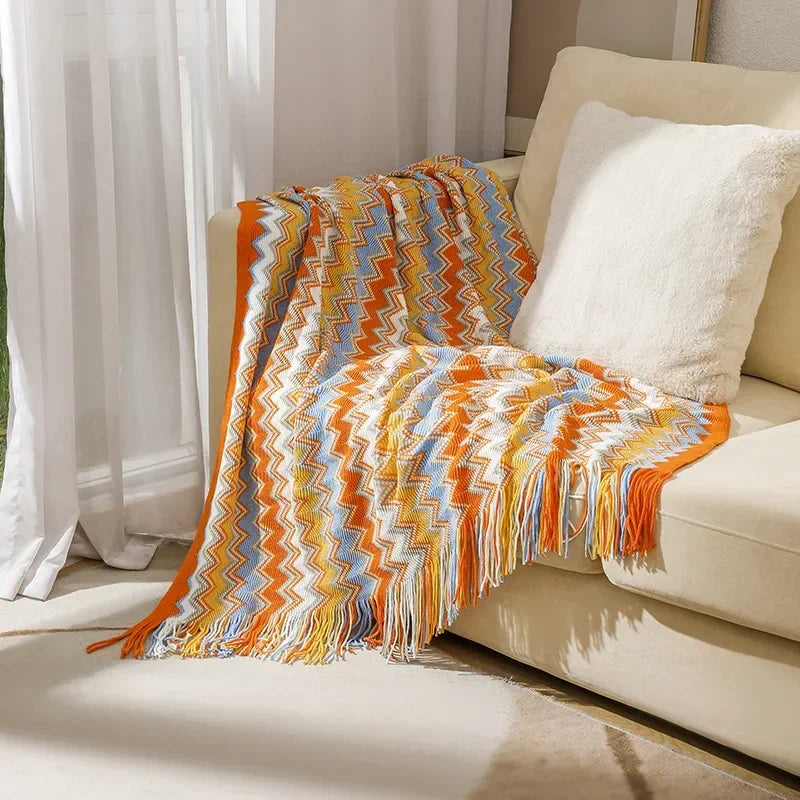 Striped Knit Sofa Blanket