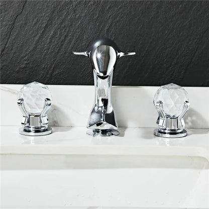 DecorBites™ Gold Basin Faucet: Brass Nickel Dolphin Bathroom Sink Faucet, 3 Hole Widespread