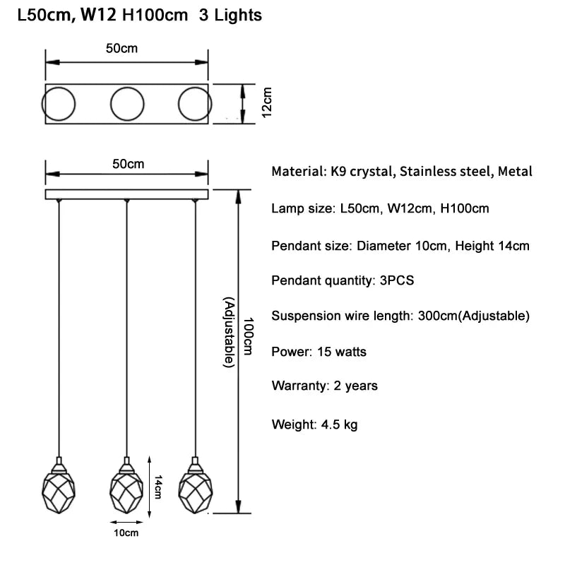 DecorBites™ Diamond Crystal Ball Chandelier LED Hanging Lamp Gold Fixture