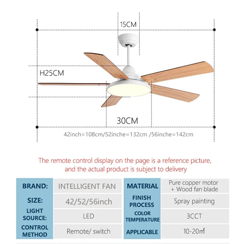 DecorBites™ 5-Blade Wooden Ceiling Fan Light with Remote Control and Adjustable Wind Speed