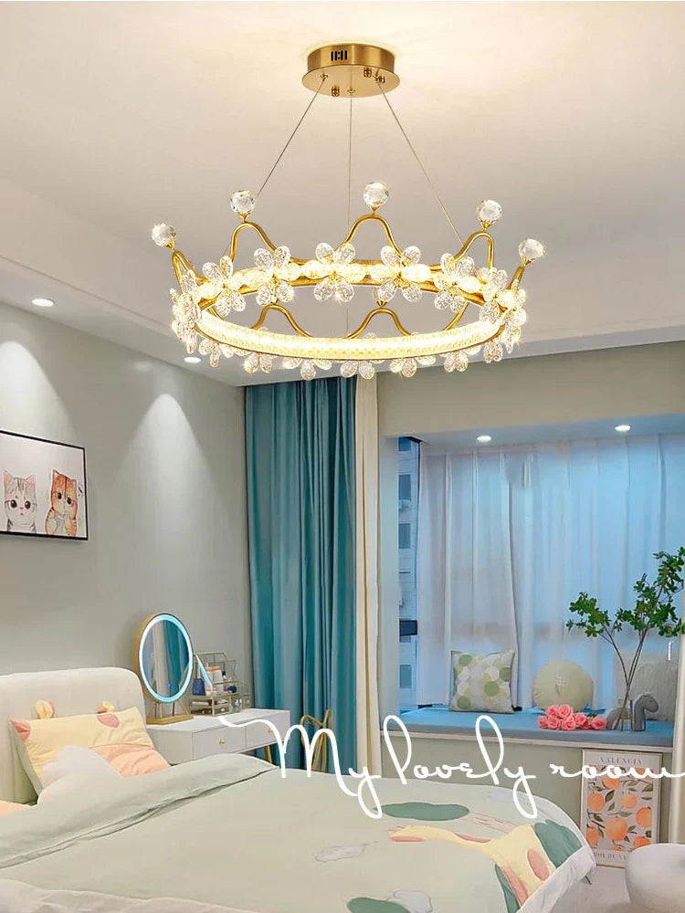 DecorBites™ Crown Petal LED Crystal Chandelier - Luxury Nordic Design for Girls' Bedroom