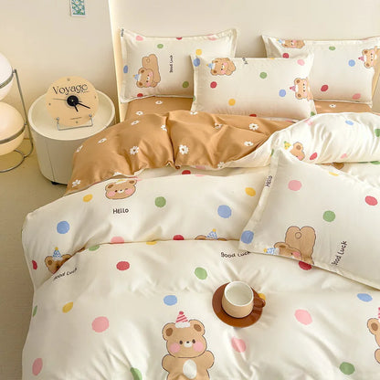 DecorBites™ Cozy Flower Print Bedding Set: Brushed Cotton, Skin-Friendly, Soft, Thick, 4Pcs
