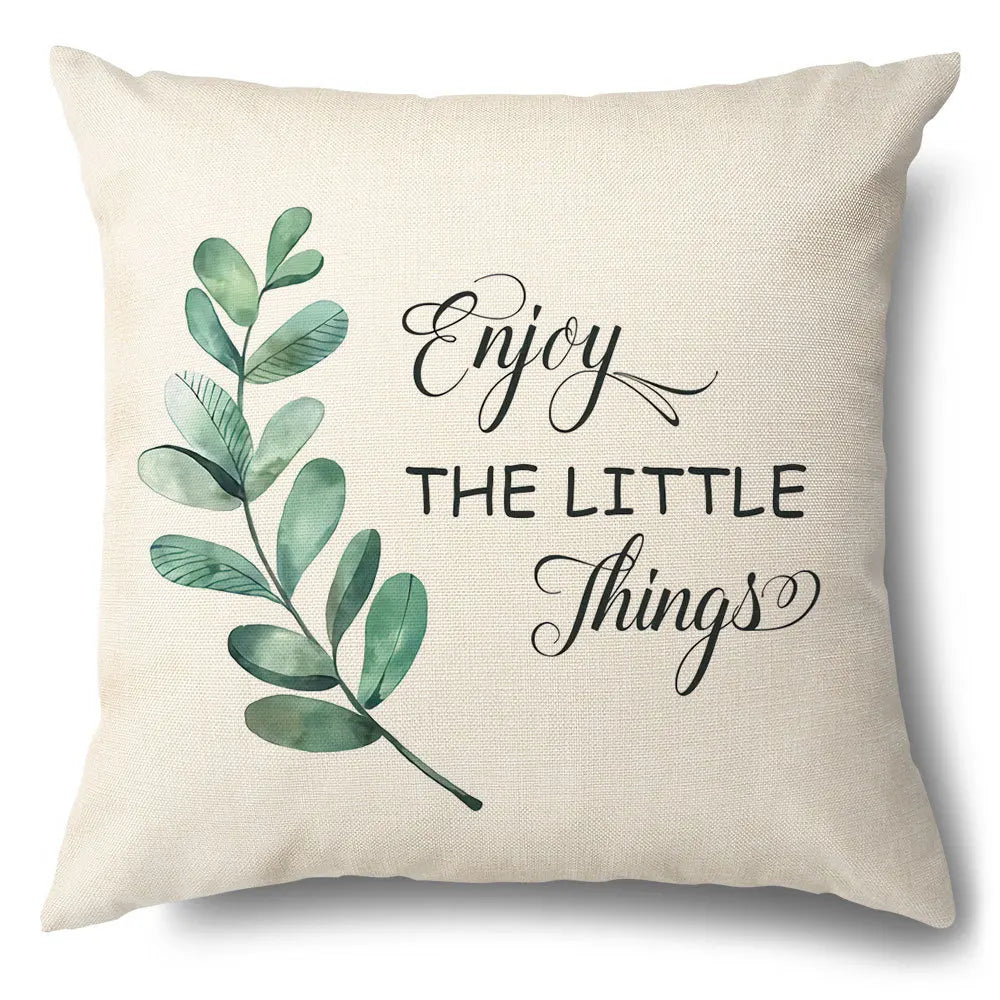 DecorBites™ Green Leaves Decorative Pillow Case - Simple Style Cotton Linen Sofa Cushion Cover