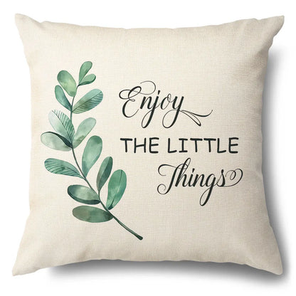 DecorBites™ Green Leaves Decorative Pillow Case - Simple Style Cotton Linen Sofa Cushion Cover
