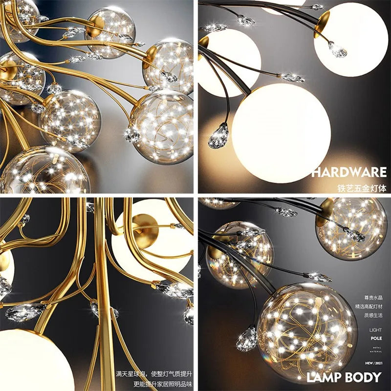DecorBites™ Glass Bubble Ball Crystal LED Ceiling Light - Black Gold Aesthetic Décor
