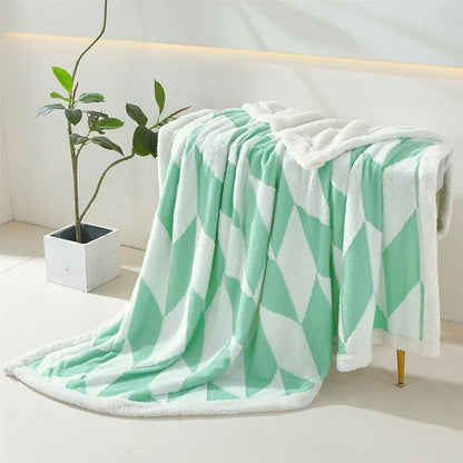 DecorBites™ Geometric Lamb Wool Blanket: Soft Multi-Purpose Sofa Cover for Autumn Winter