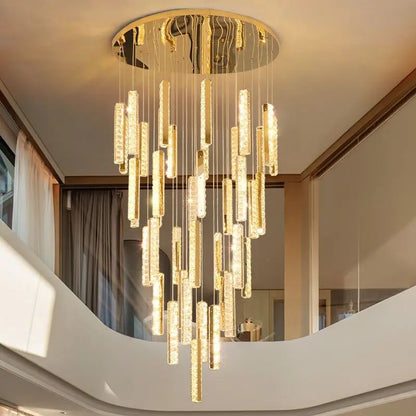 DecorBites™ Crystal Chandelier: Modern Nordic Spiral Staircase Pendant Lamp, Golden/Silver Dining Room Luxury