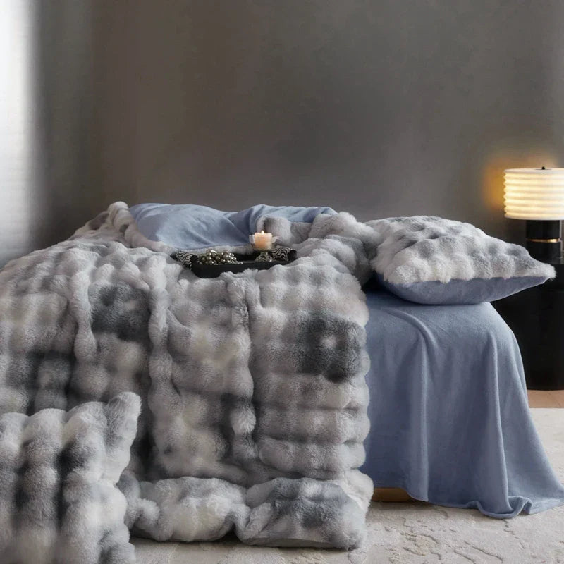 Blue Grey Faux Fur Bedding
