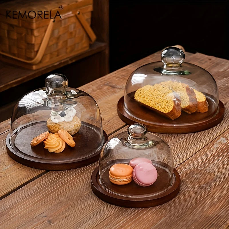 DecorBites™ Creative Wooden Cake Pan Food Storage Box with Glass Lid