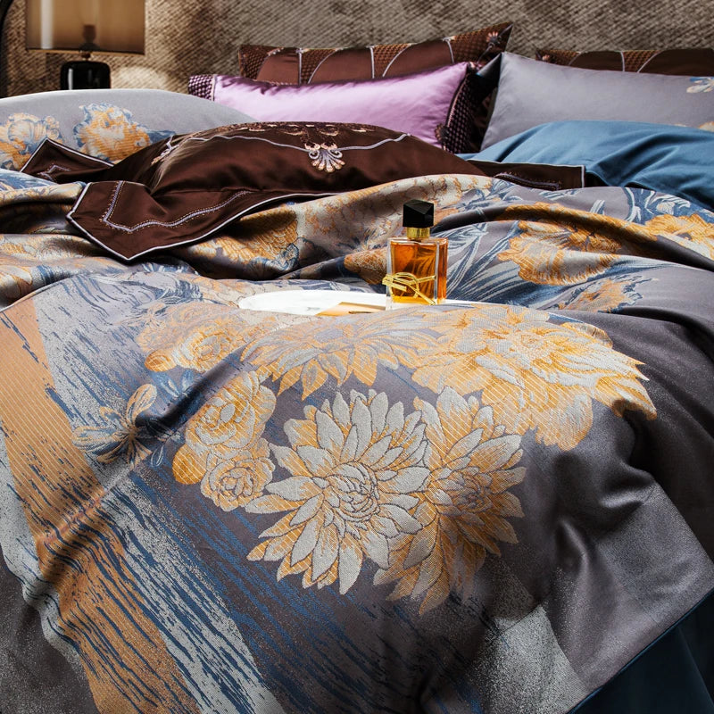 DecorBites™ Jacquard Egyptian Cotton Bedding Set: Duvet Cover, Pillowcases, and Fitted or Bed Sheet