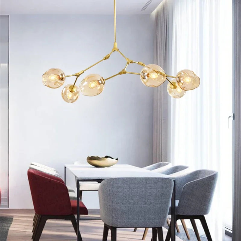 DecorBites™ Glass Branch Ceiling Chandelier with Multi Color Lampshades