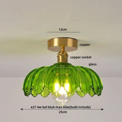 DecorBites™ Green Flower Glass Copper Ceiling Light - Nordic Modern LED, Living Room Bedroom Hallway Fixtures