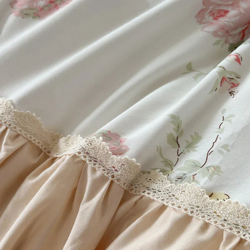 DecorBites™ Korean Princess Style Floral Cotton Bedding Set with Ruffles