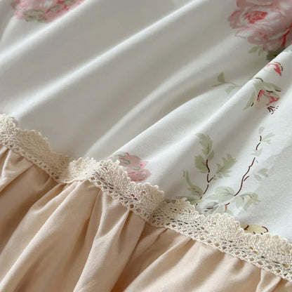 DecorBites™ Korean Princess Style Floral Cotton Bedding Set with Ruffles