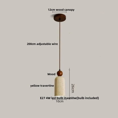 DecorBites™ Globe LED Pendant Light Yellow Travertine Stone White Glass Adjust Hang Lamp
