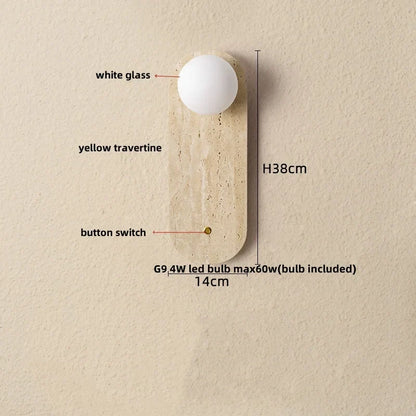 DecorBites™ LED Wall Lamp 2 Glass Ball White, Yellow Travertine Stone Indoor Light
