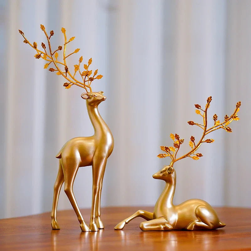 Gold Deer Feng Shui Figurines